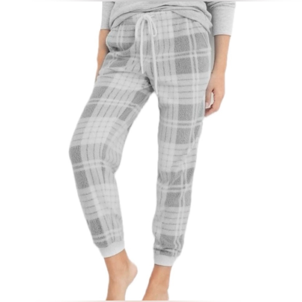 NWT Aerie Fleece Plaid Grey Jogger Pajama Pants Women’s